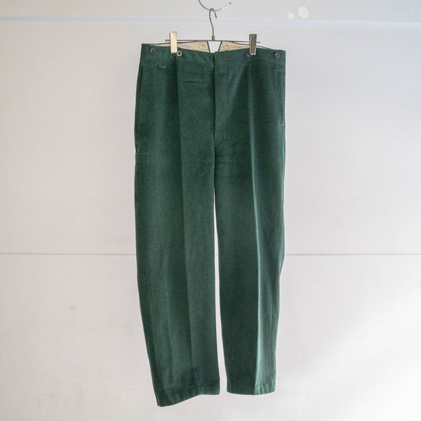 1940-50s Europe mos green color wool work pants -with buckle back- 'mint condition'