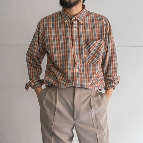 1980-90s red×gray×sky blue check button down shirt