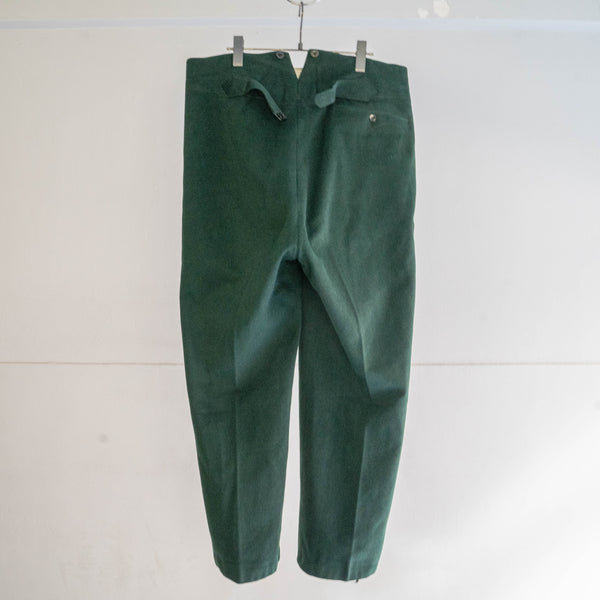 1940-50s Europe mos green color wool work pants -with buckle back- 'mint condition'
