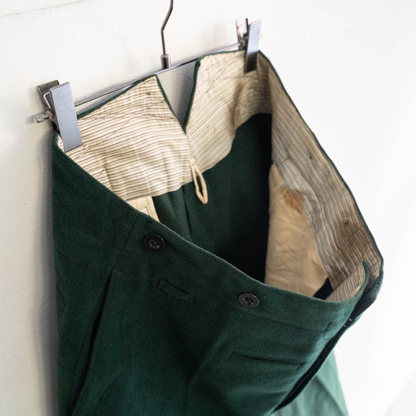 1940-50s Europe mos green color wool work pants -with buckle back- 'mint condition'