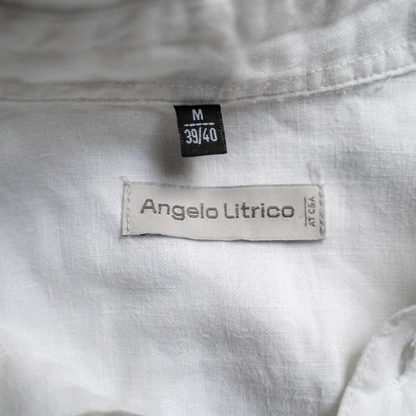 1990s white color all linen switching shirt