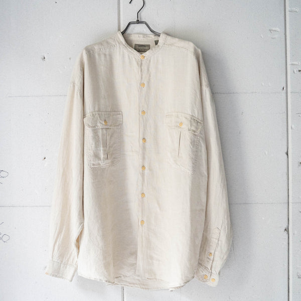 1990s ecru color all linen no collar shirt