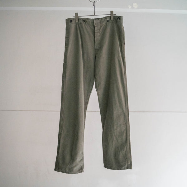 1970-80s Germany green HBT work pants with cinch back