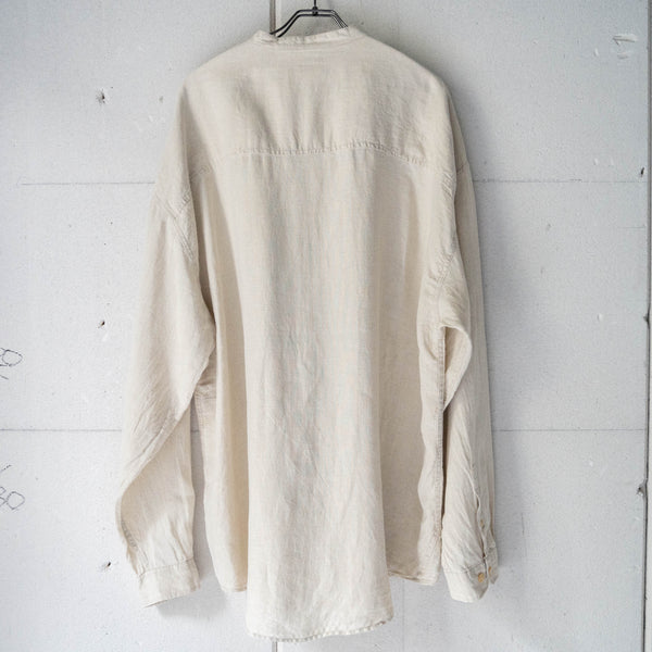 1990s ecru color all linen no collar shirt