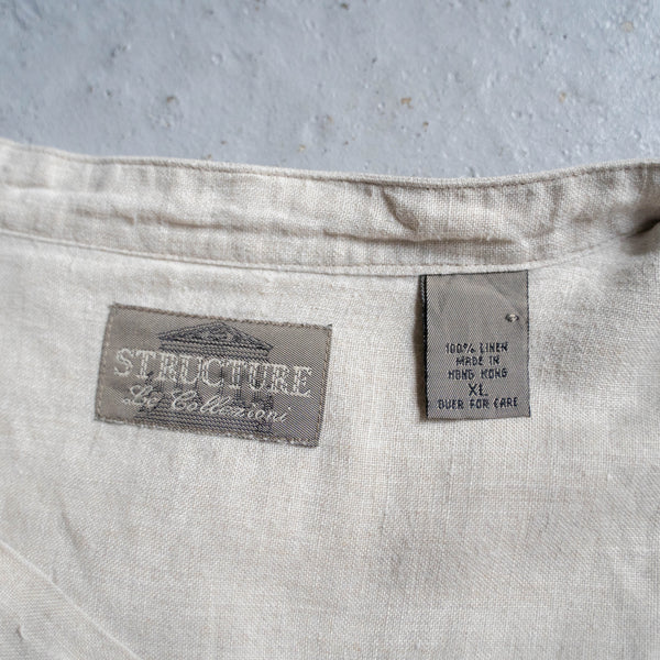 1990s ecru color all linen no collar shirt