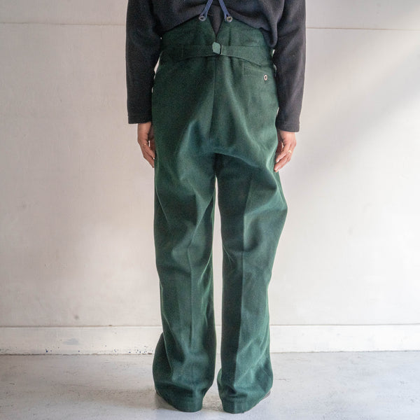 1940-50s Europe mos green color wool work pants -with buckle back- 'mint condition'