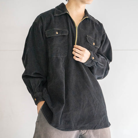 1980s cotton 100 corduroy pull over smock -black dyed-