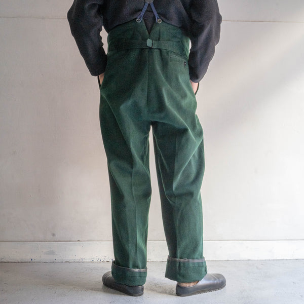 1940-50s Europe mos green color wool work pants -with buckle back- 'mint condition'