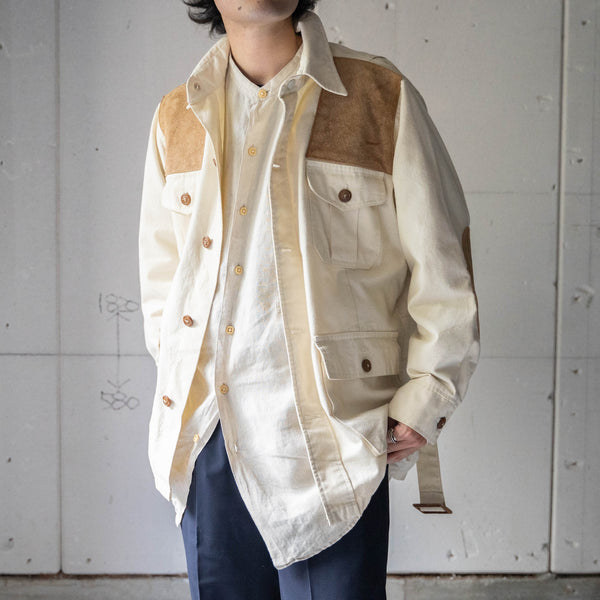 1990s ecru color all linen no collar shirt