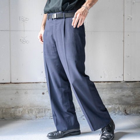 1980s Japan vintage navy color one tuck wool slacks -light weight-