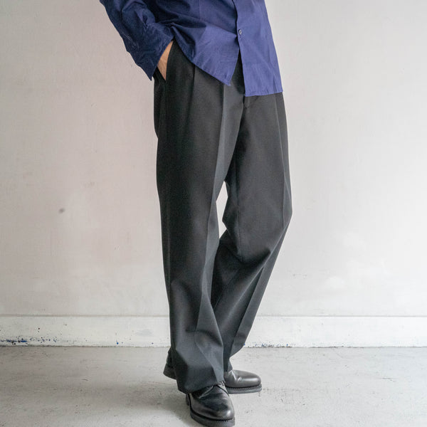 1990-00s Japan vintage black poly × wool 2 tuck slacks