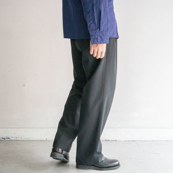 1990-00s Japan vintage black poly × wool 2 tuck slacks