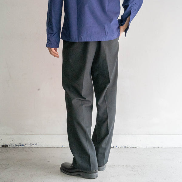 1990-00s Japan vintage black poly × wool 2 tuck slacks