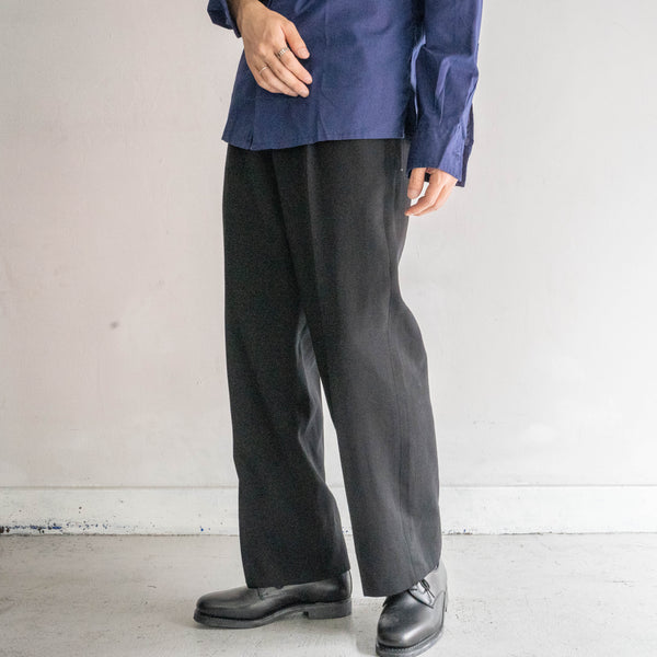 1990s Japan vintage black wool 100 1 tuck slacks