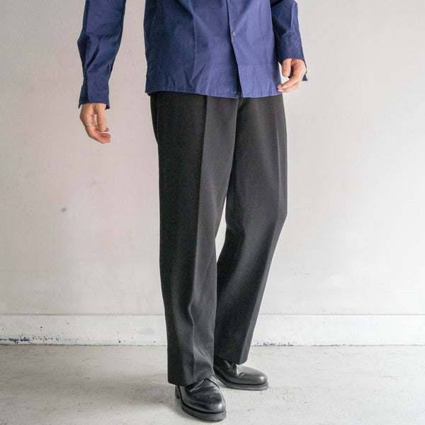 1990s Japan vintage black wool 100 1 tuck slacks