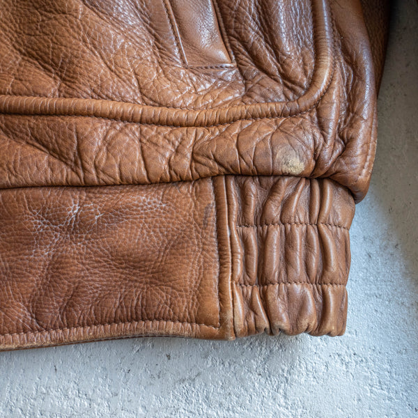 1980-90s brown color zip up leather jacket -good fabric & fade-