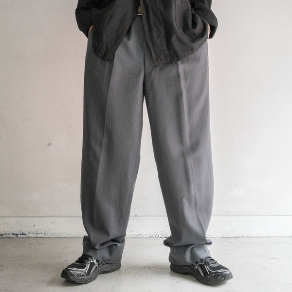 1980-90s Japan vintage gray × blue striped herringbone slacks