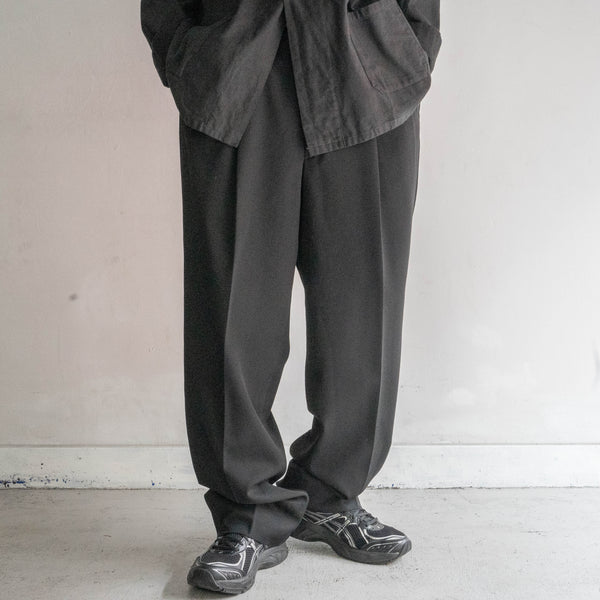 1990-00s Japan vintage black wide wool slacks with side adjuster