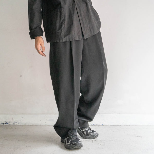 1990-00s Japan vintage black wide wool slacks with side adjuster