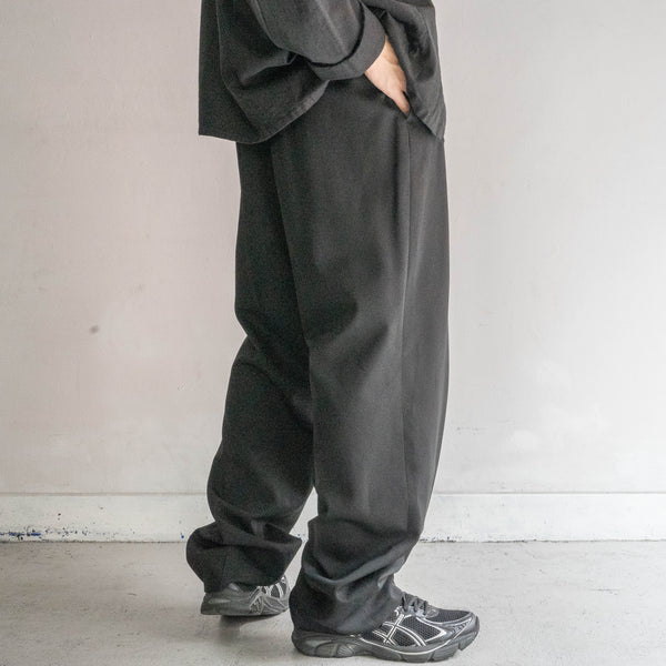1990-00s Japan vintage black wide wool slacks with side adjuster