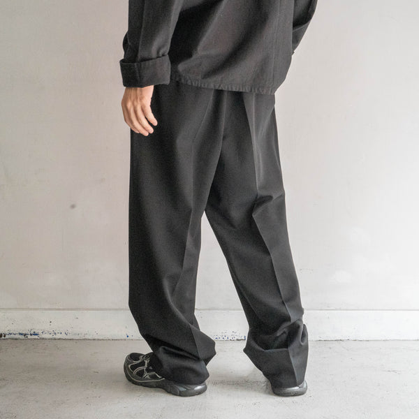 1990-00s Japan vintage black wide wool slacks with side adjuster