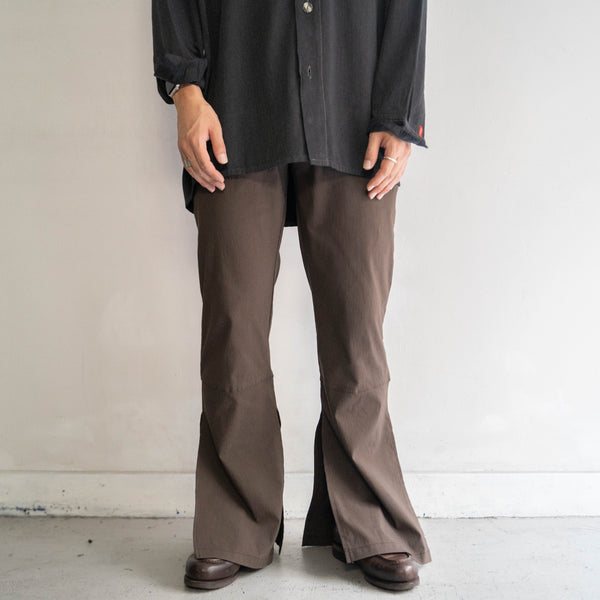 2000s dark brown viscose × polyester deep slit slacks