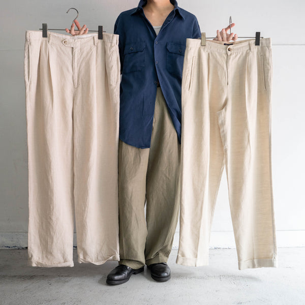 1990s ivory linen × tencel 2 tuck wide slacks