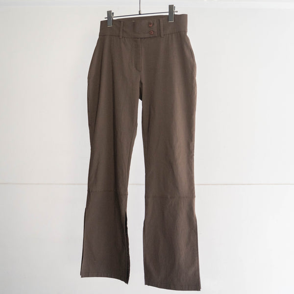 2000s dark brown viscose × polyester deep slit slacks