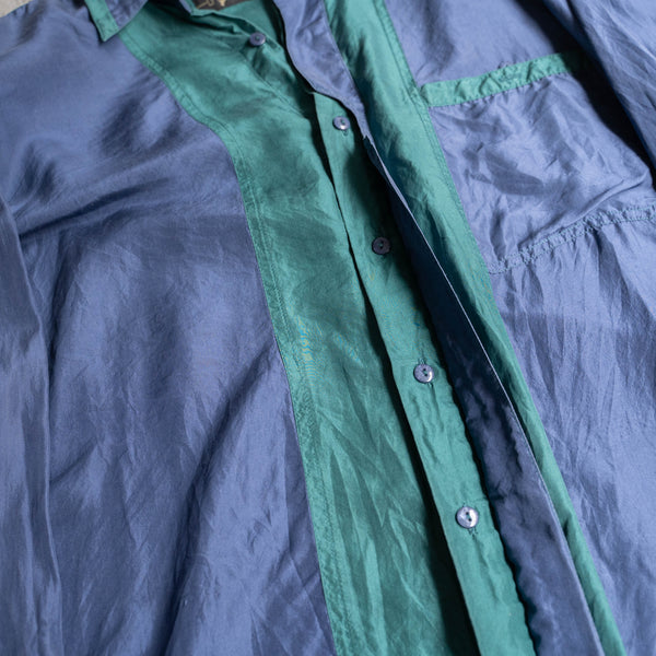 1990s blue × green silk 100 l/s shirt