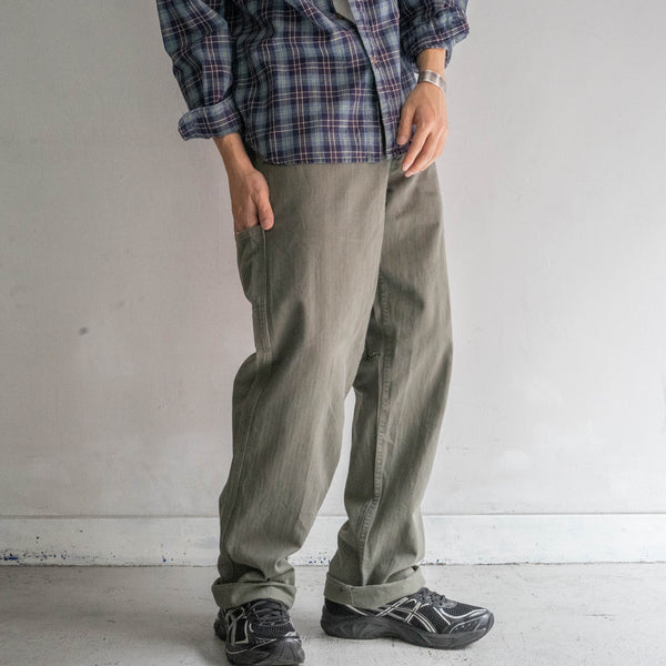 1970-80s Germany green HBT work pants with cinch back
