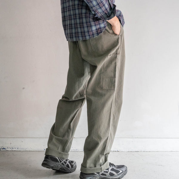 1970-80s Germany green HBT work pants with cinch back