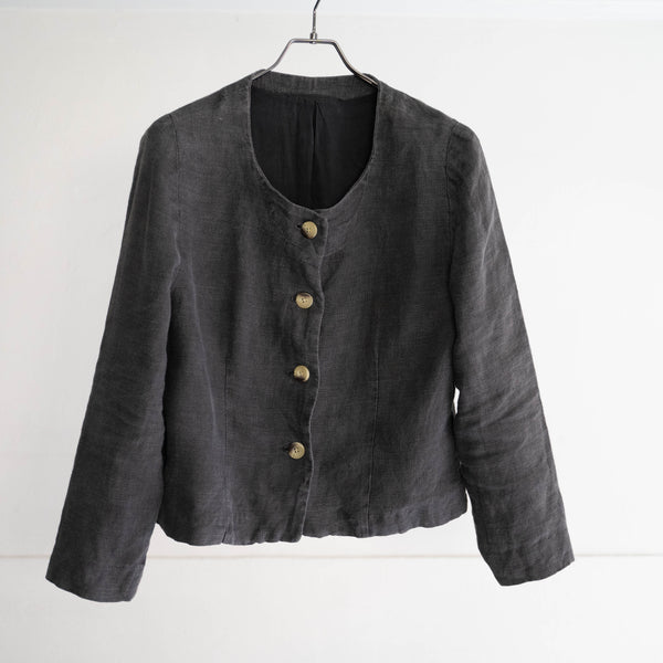 1990s black color linen no collar shirt jacket