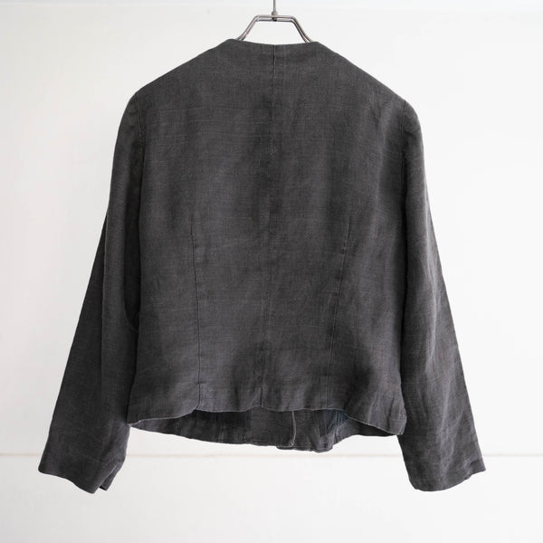 1990s black color linen no collar shirt jacket