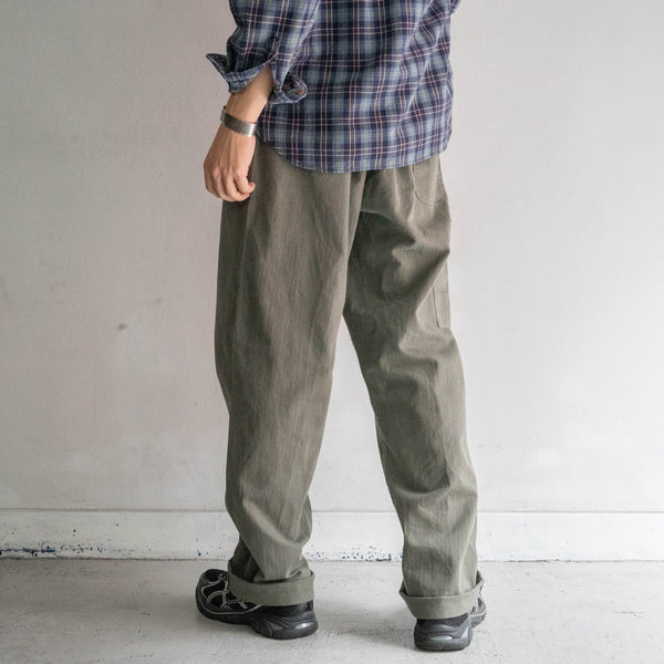 1970-80s Germany green HBT work pants with cinch back