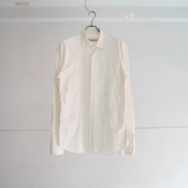 1990s ivory based embroidery l/s dress shirt