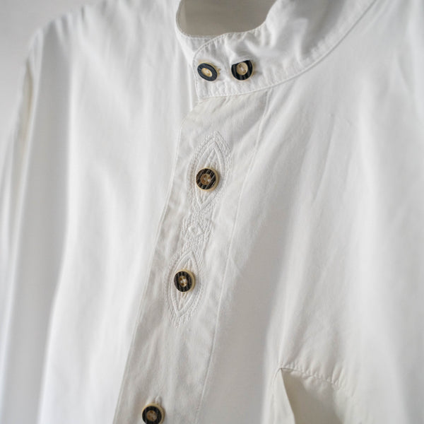 1990s white color stand collar tyrolean shirt