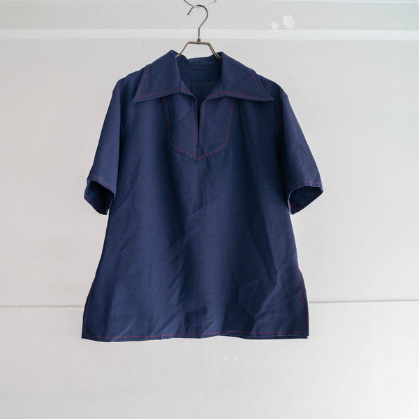 kimono fabric navy pull over s/s shirt
