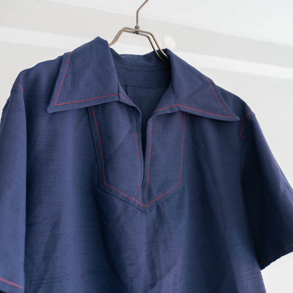 kimono fabric navy pull over s/s shirt