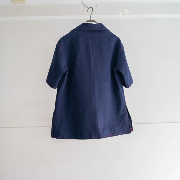 kimono fabric navy pull over s/s shirt