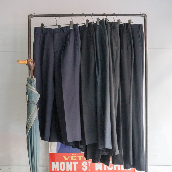 1990-00s Japan vintage black wide wool slacks with side adjuster
