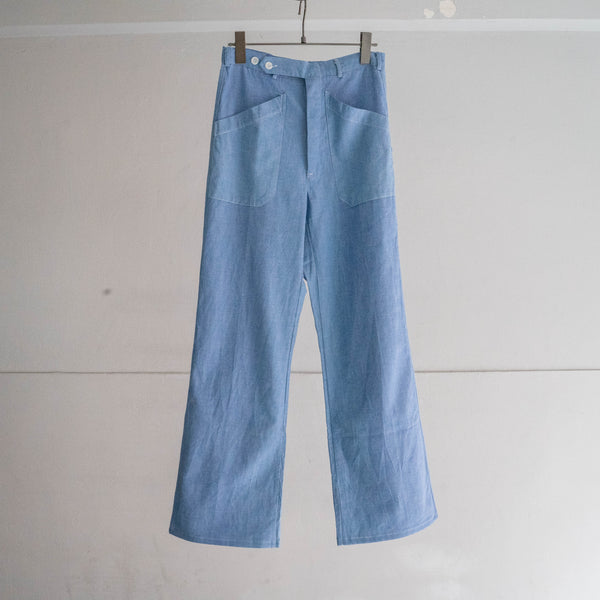 1970s Italy blue chambray flare work pants 'dead stock'