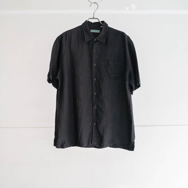 1990s black linen × rayon cuba s/s shirt