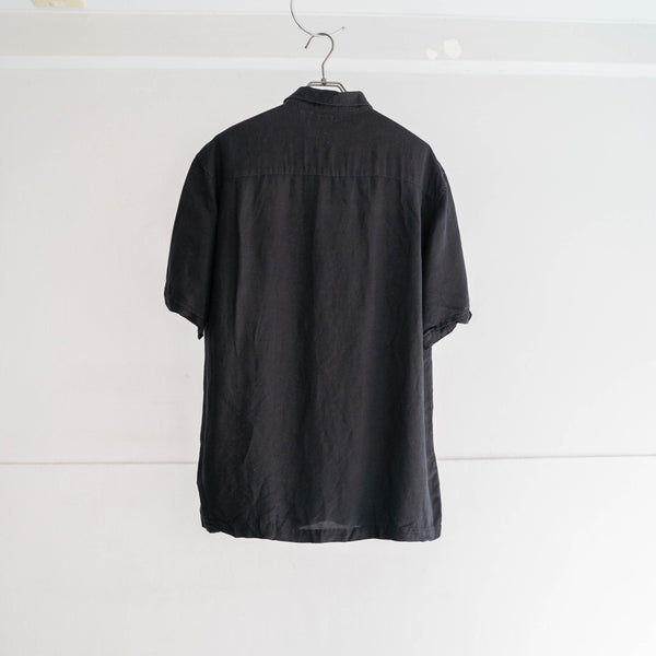 1990s black linen × rayon cuba s/s shirt