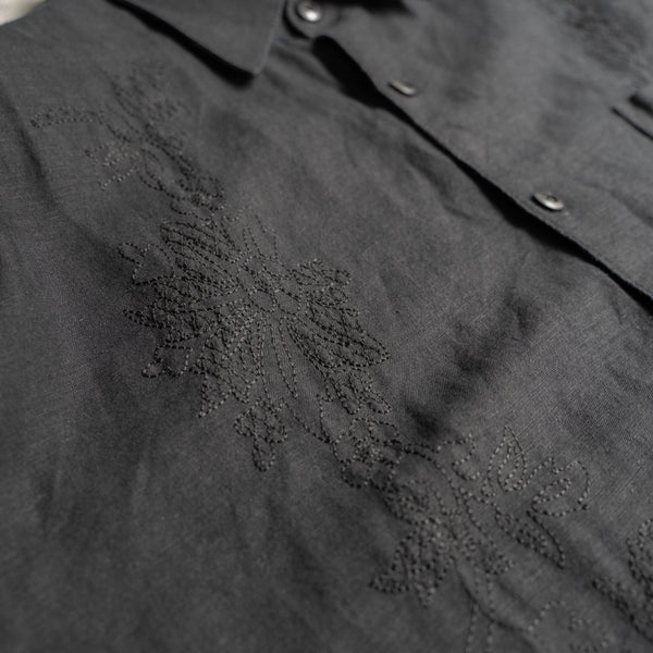 1990s black linen × rayon cuba s/s shirt