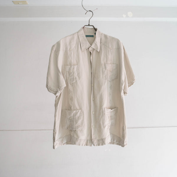 1990s light beige linen × rayon cuba s/s shirt