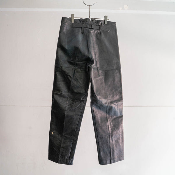 1940s Europe military black leather pants -with cinch back-