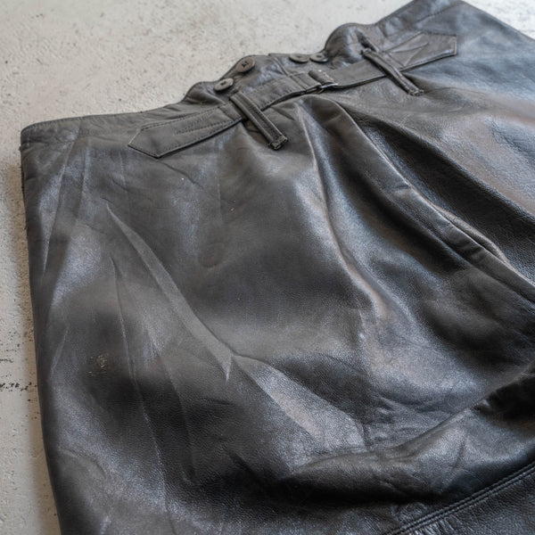 1940s Europe military black leather pants -with cinch back-