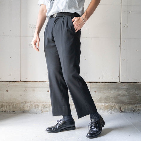 1990s Japan vintage black color two tuck poly slacks -light weight-