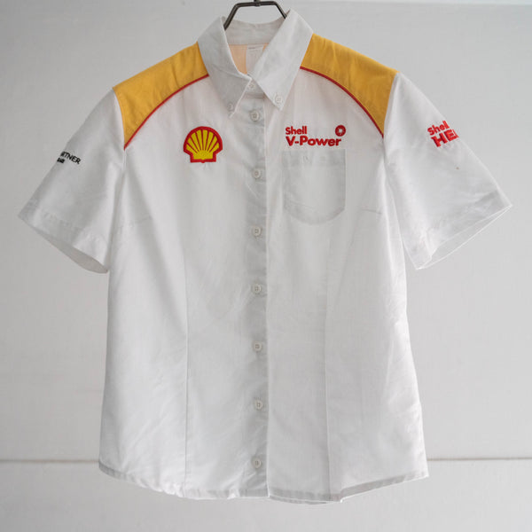 around 1990s shell work short sleeve shirt 'with patch' -remake-