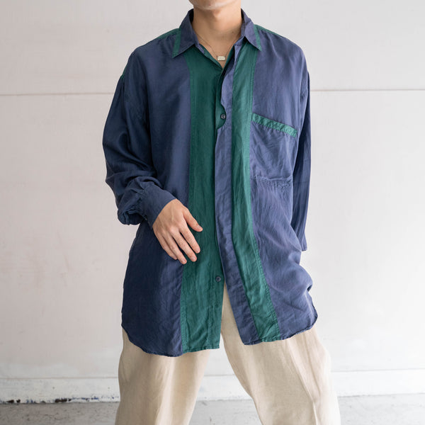 1990s blue × green silk 100 l/s shirt